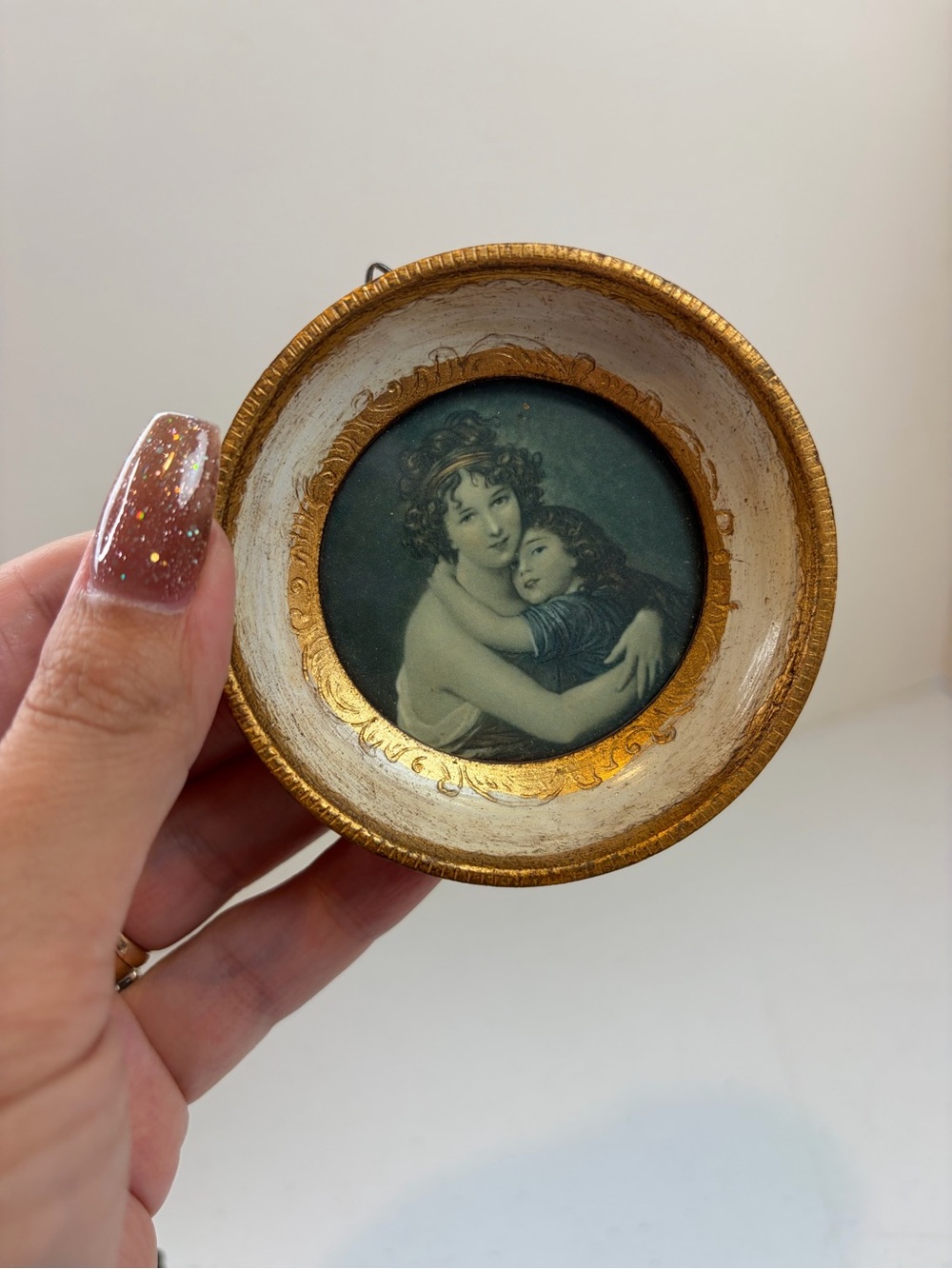 Vintage Victorian Mother Child Miniature Portrait Gold Frame Gallery Wall Decor